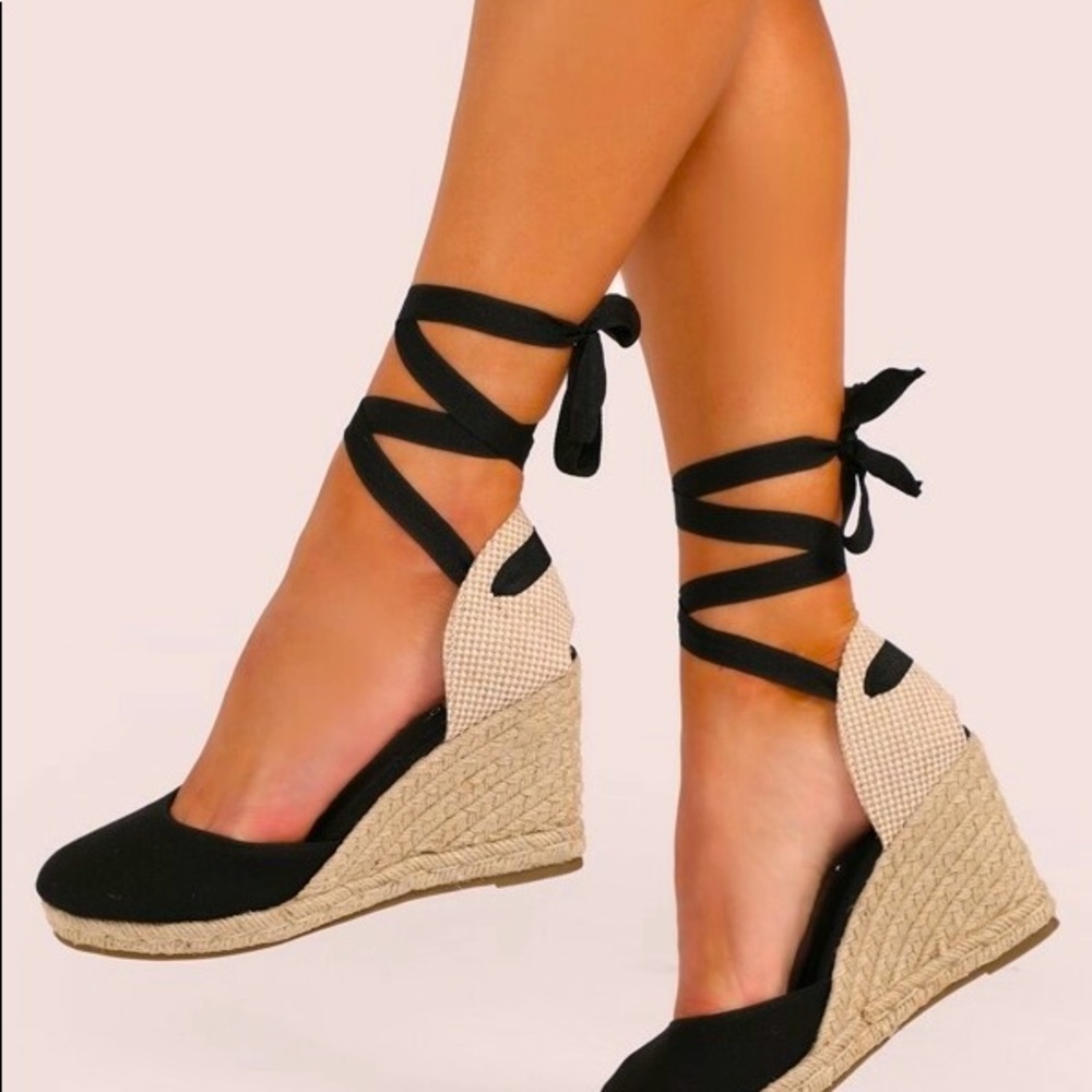 Lace Up Ankle Closed Toe Wedges
